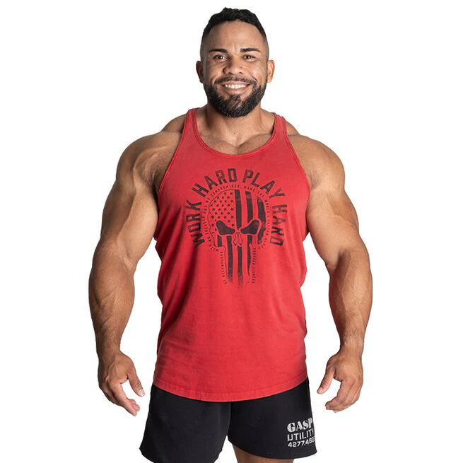 Gasp Skull T-back, Acid Washed, Red